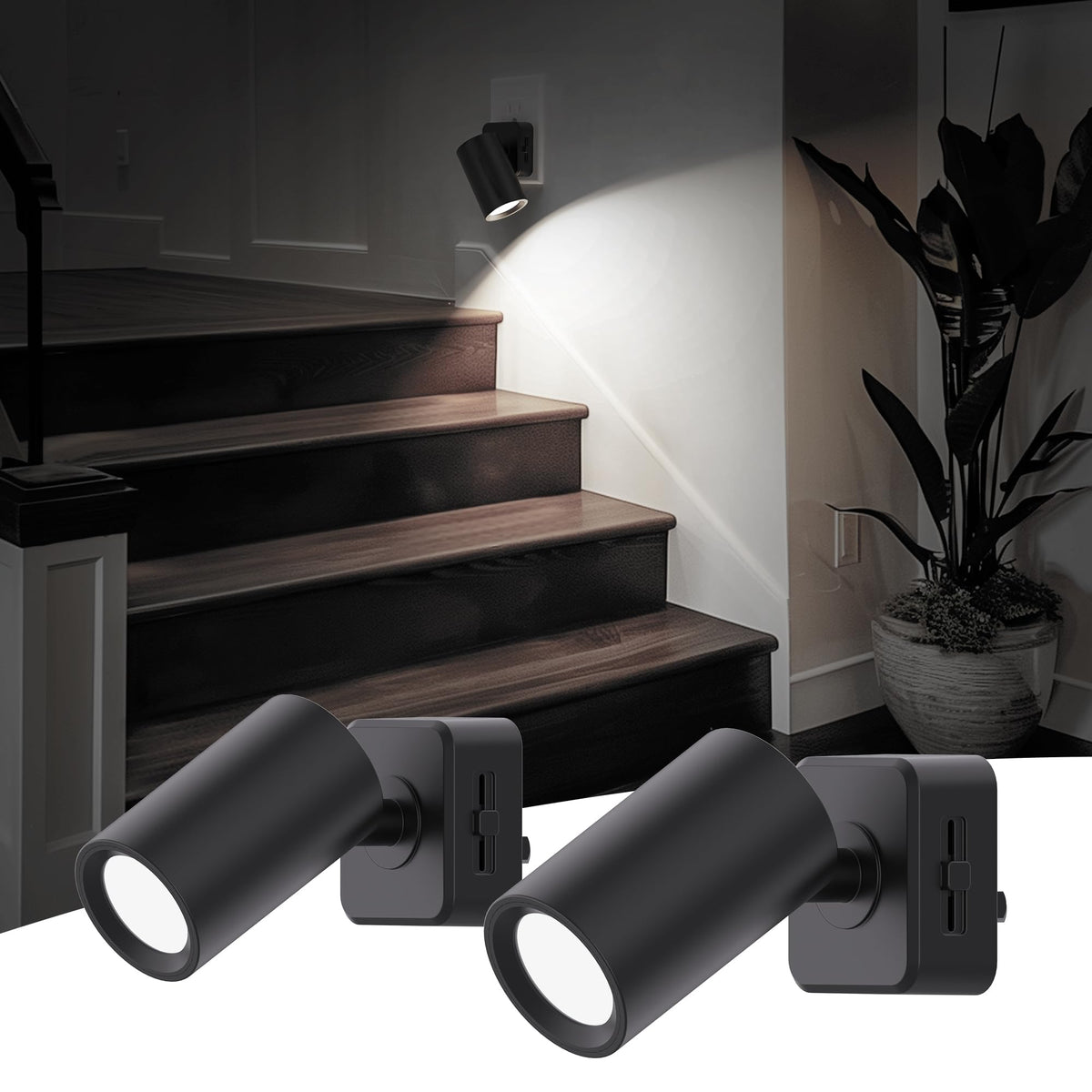 L LOHAS LED night light rotatable in a sleek black frame for flexible placement