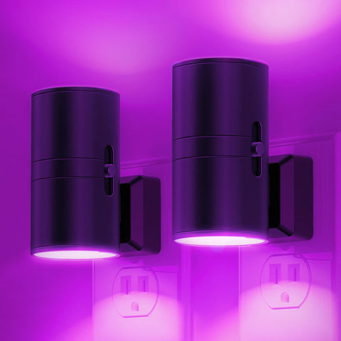 L LOHAS LED purple night light two-pack plugged in for vibrant ambiance.