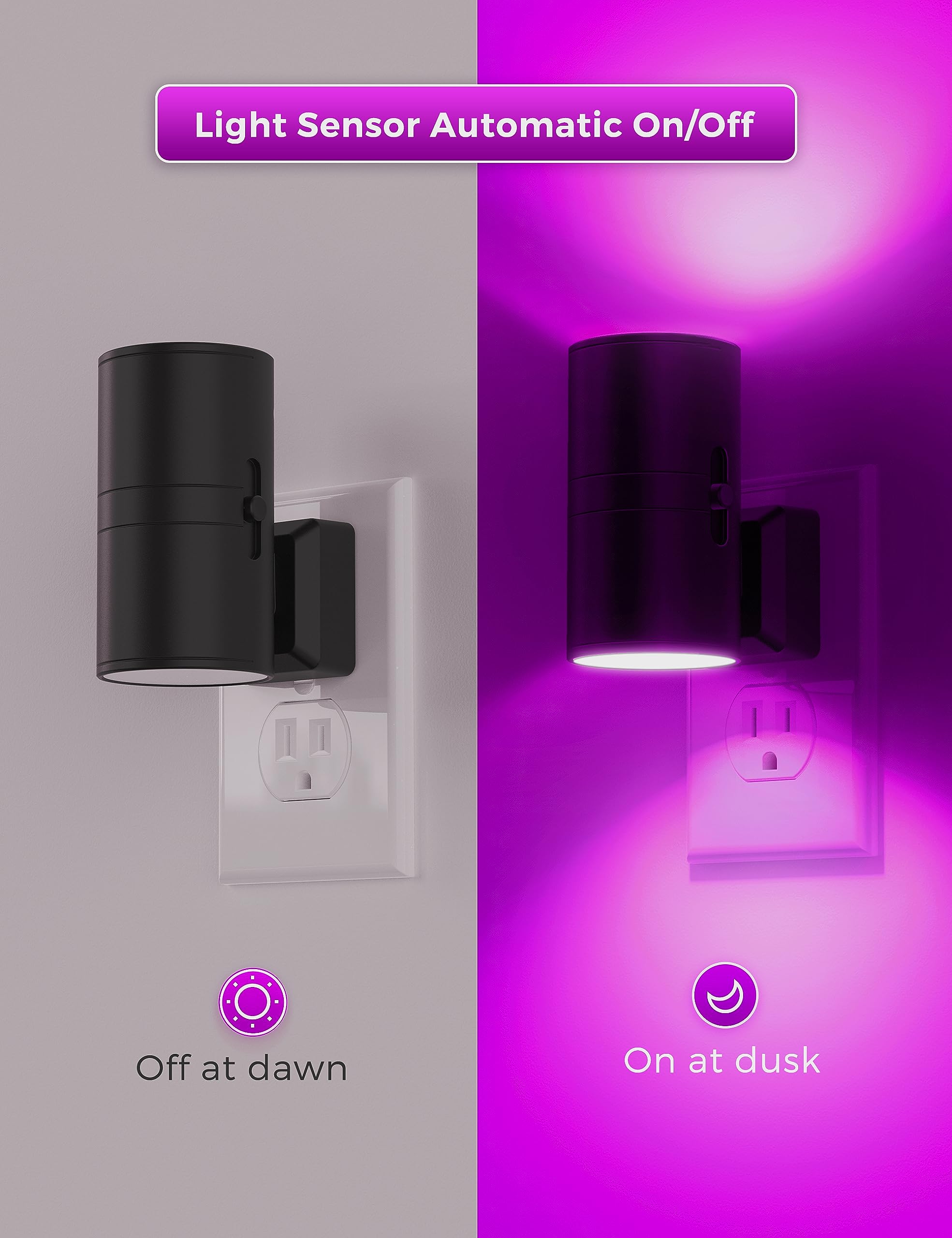 L LOHAS LED dusk-to-dawn sensor night light glows automatically at night.