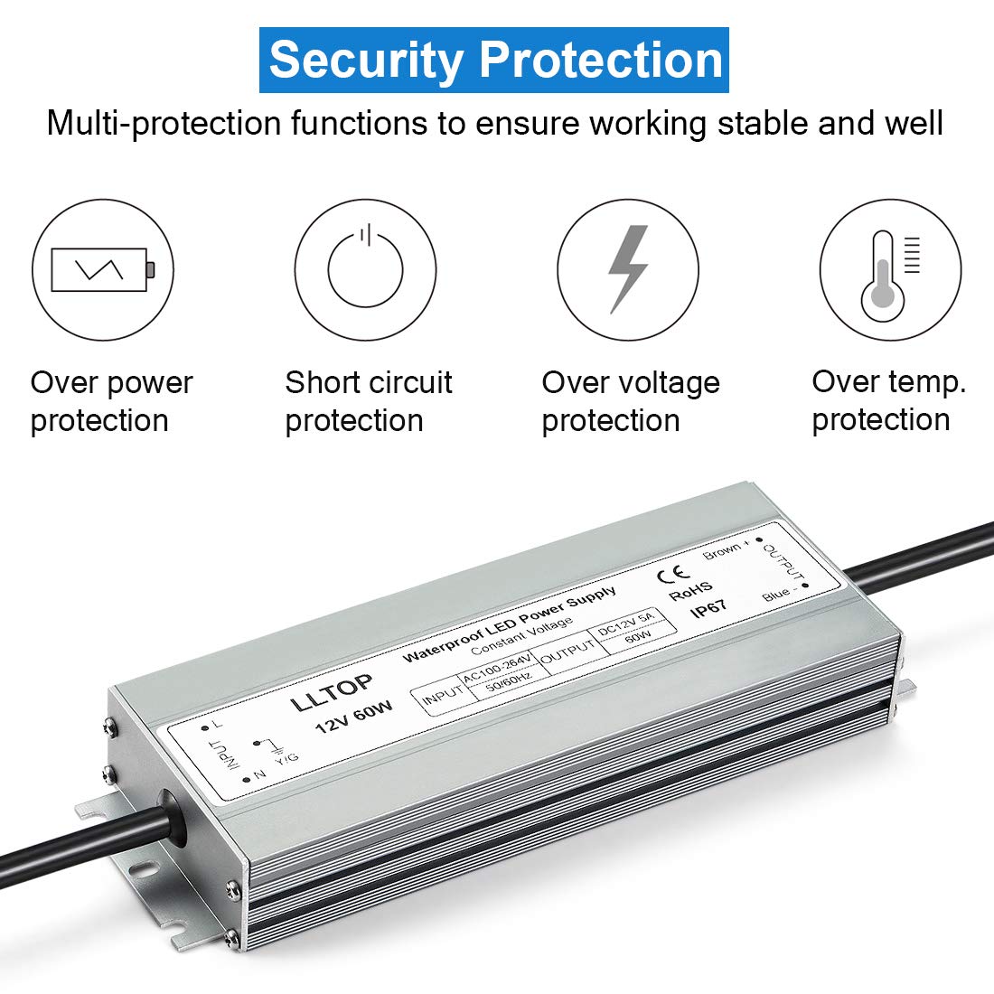 LLTOP LED Driver IP67 waterproof casing for outdoor weatherproof lighting.