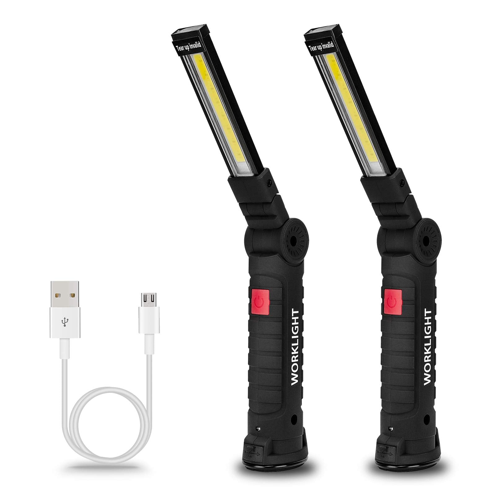 Lmaytech two-pack rechargeable LED work lights with magnetic base for hands free repairs