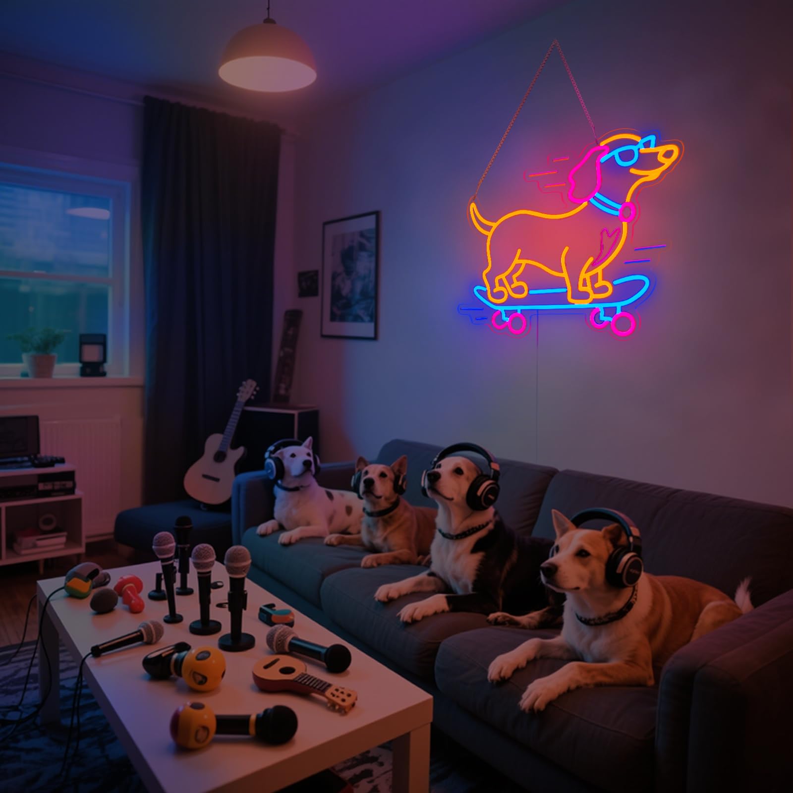 LMHSE dachshund skateboard neon sign side view showing motion lines