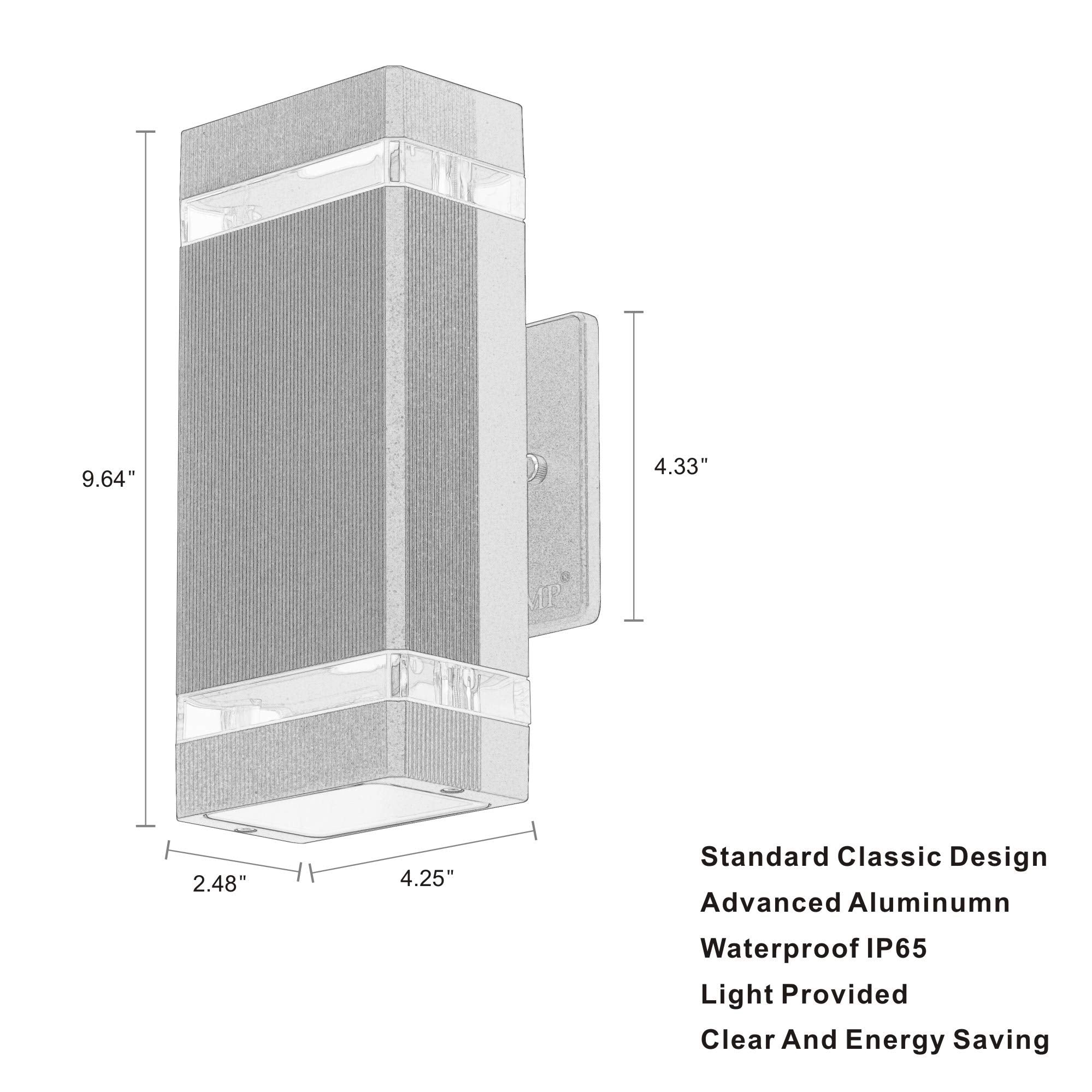 LMP square up-down outdoor wall light aluminum body for durability