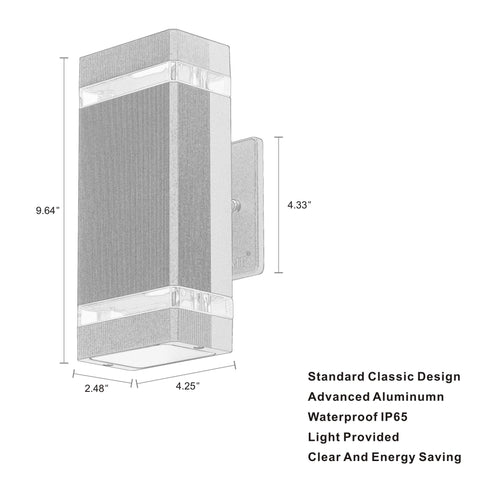 LMP square up-down outdoor wall light aluminum body for durability