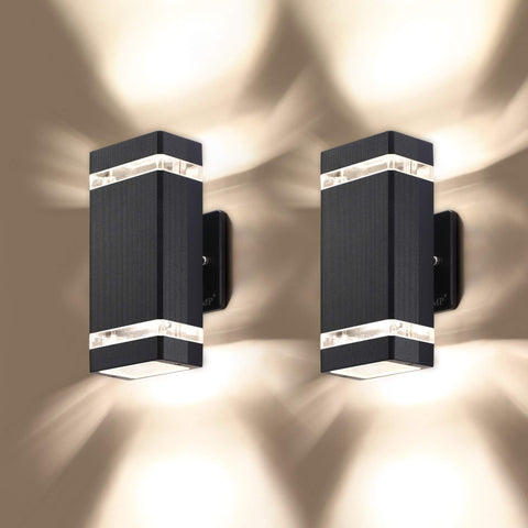 LMP square up-down outdoor wall light angle view showcases durable aluminum and weather resistance