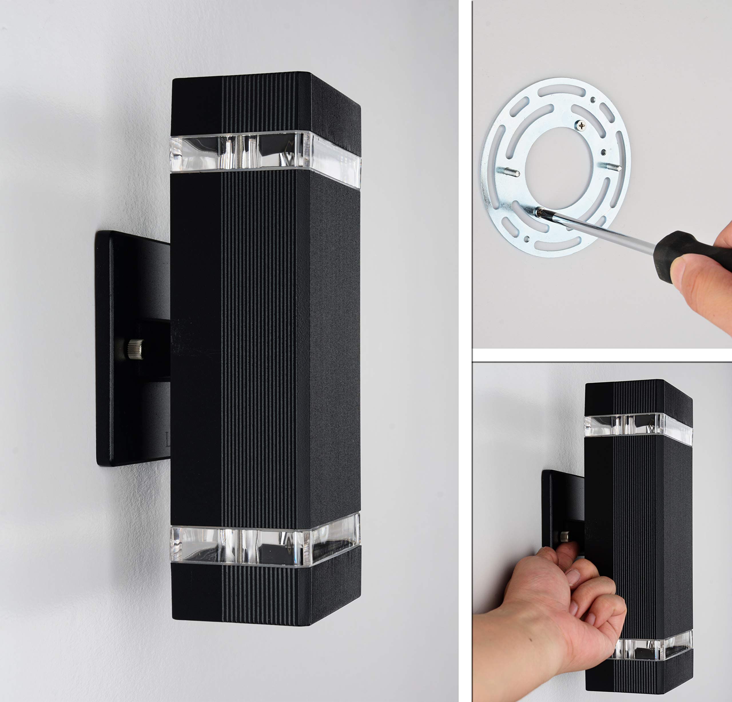 LMP square up-down outdoor wall light with two bulbs included for immediate illumination