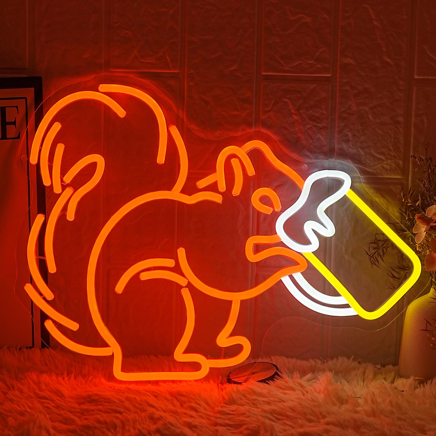 LMSIGNLY Squirrel Beer Neon Sign glows warmly for bar ambiance