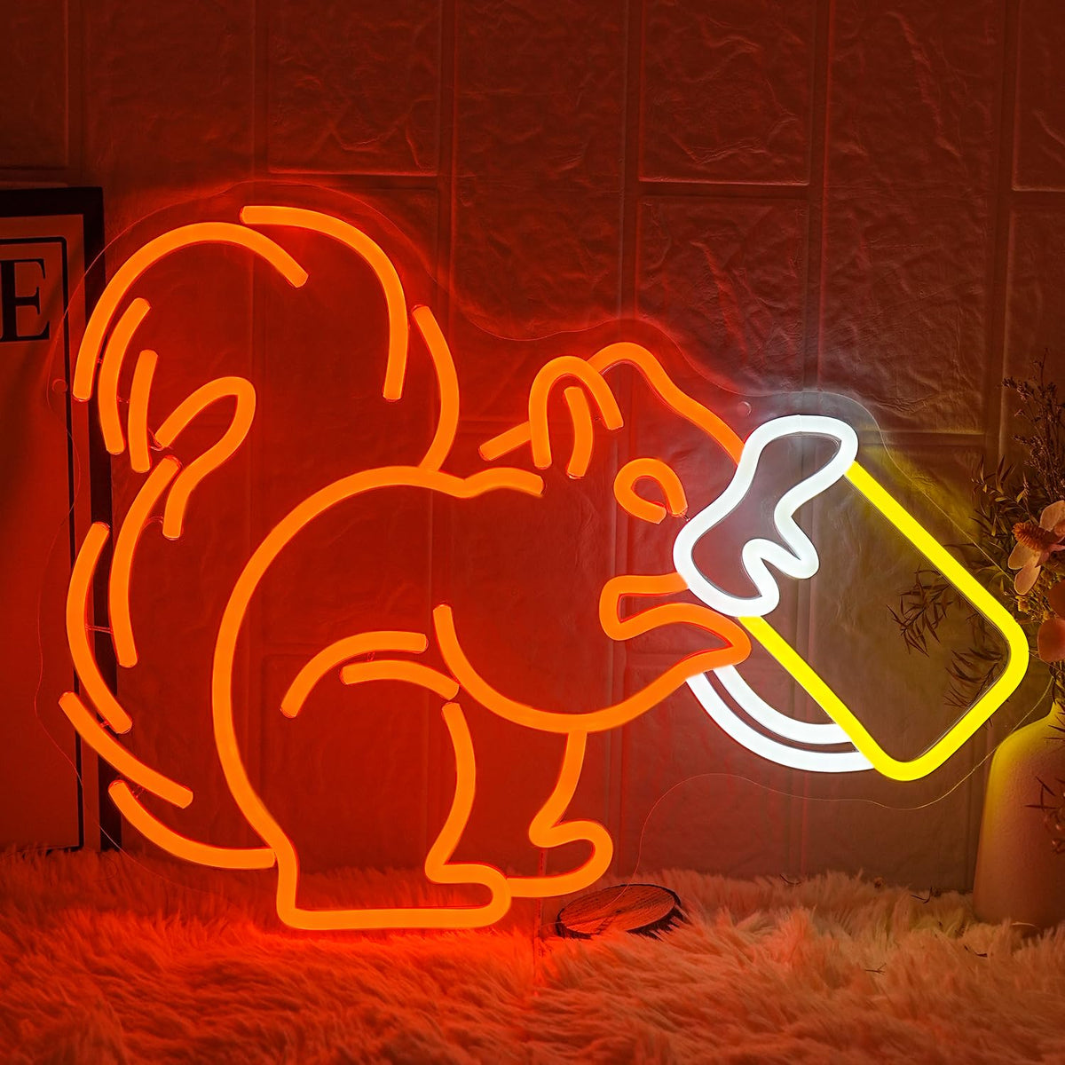 LMSIGNLY Squirrel Beer Neon Sign glows warmly for bar ambiance