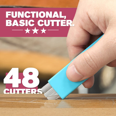 Lnchett box cutter with safety sliding blade fully inside sheath for enhanced security.