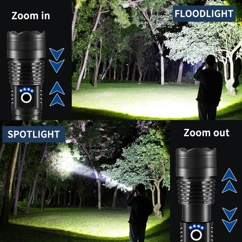 LNRYY flashlights adjustable focus and five modes for long-range or wide lighting.