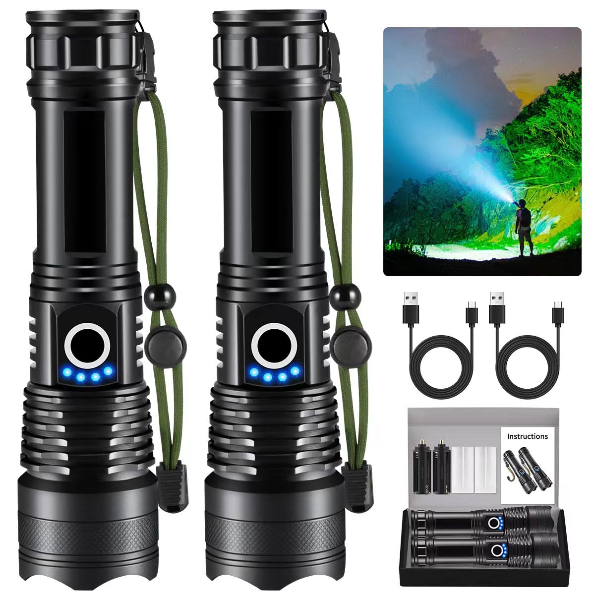 LNRYY flashlights dual-pack front view, ideal for outdoor adventures.