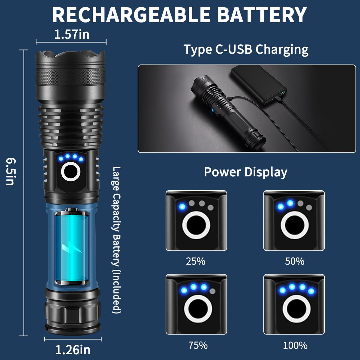 LNRYY flashlights waterproof aluminum body performs in rain or snow.