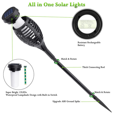 LNRYY package includes six torches, poles, and spikes for quick setup.