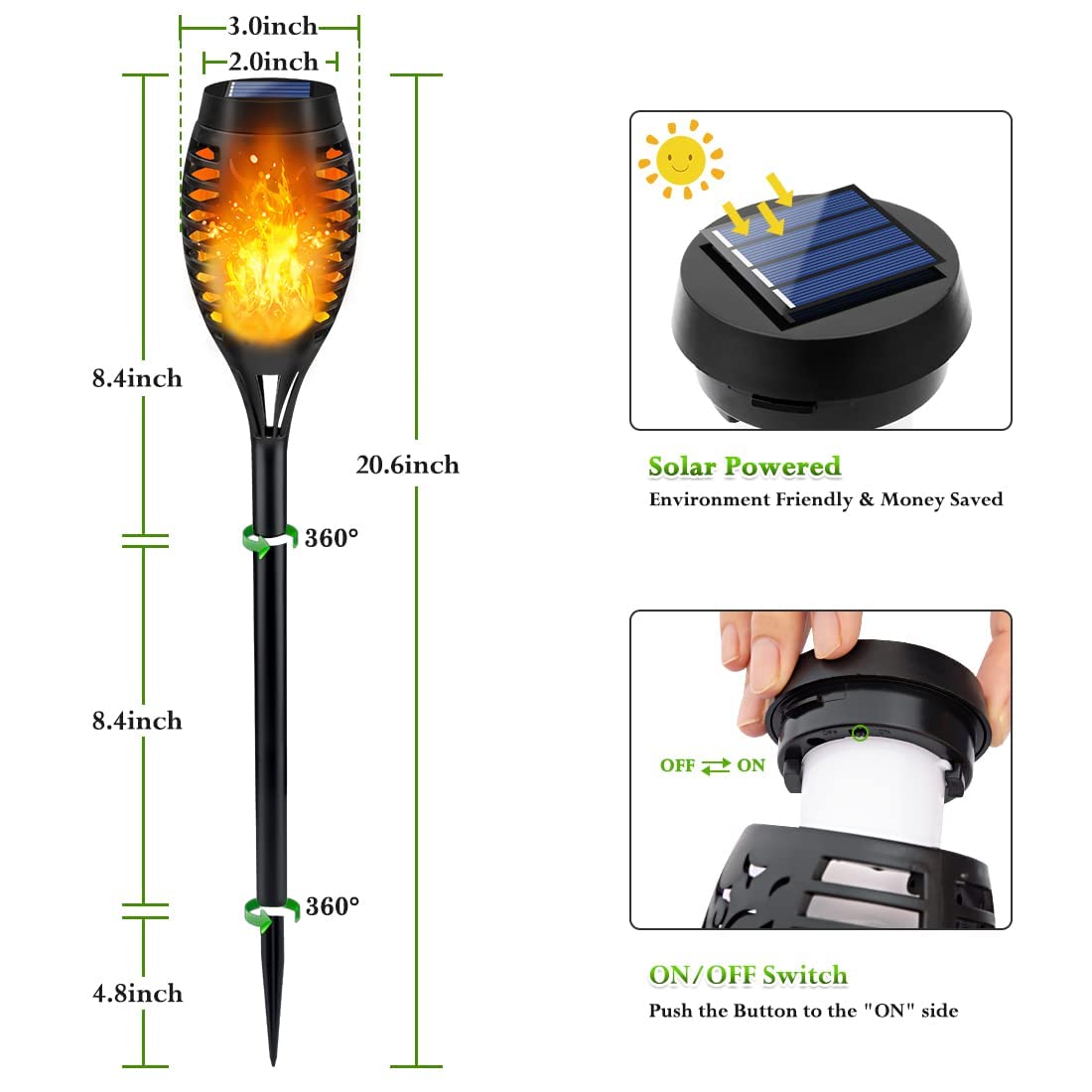 LNRYY solar panel and battery enable 4-6 hours of night lighting after sun.