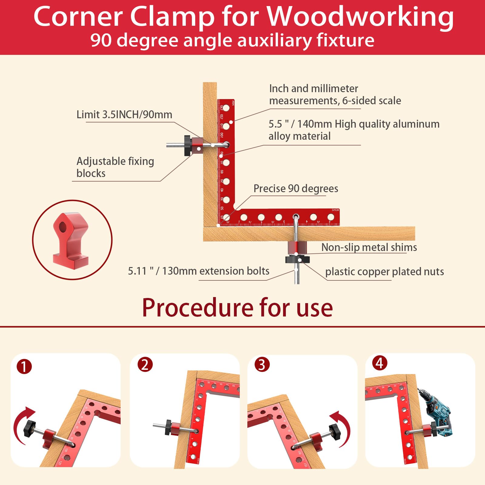 LNUNOEH corner clamps keep frames square when assembling drawers and shelves.
