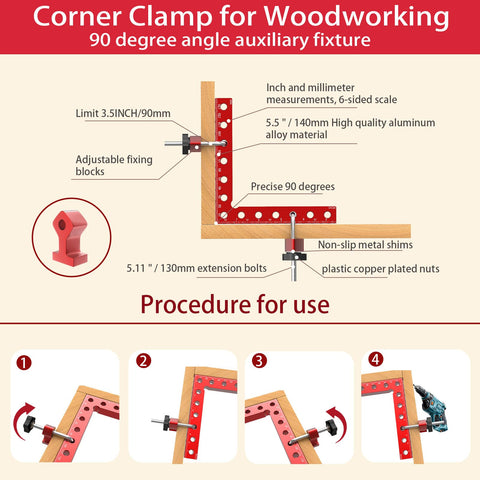 LNUNOEH corner clamps keep frames square when assembling drawers and shelves.