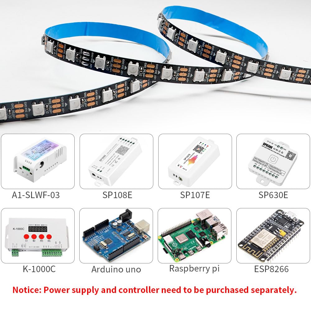 Loamlin WS2812B strip compatible with WLED, Raspberry Pi, and ESP32 controllers.