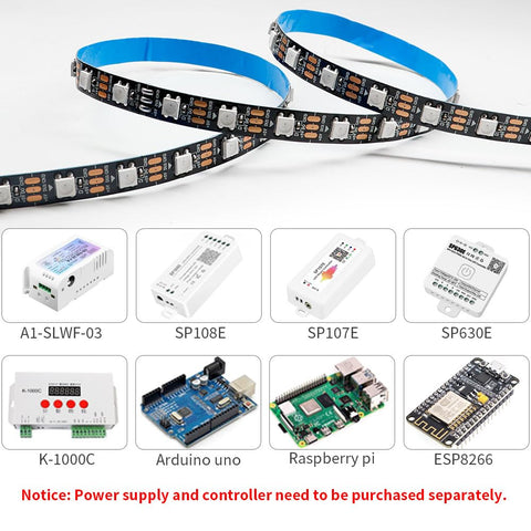 Loamlin WS2812B strip compatible with WLED, Raspberry Pi, and ESP32 controllers.