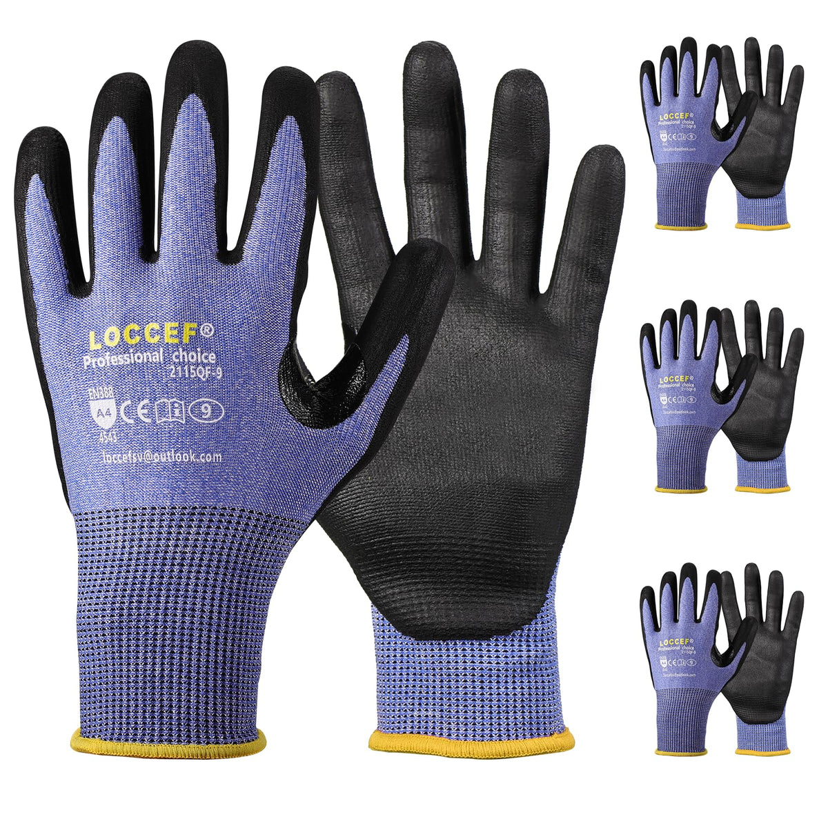 LOCCEF three-pair safety work gloves pack with durable protection for daily tasks