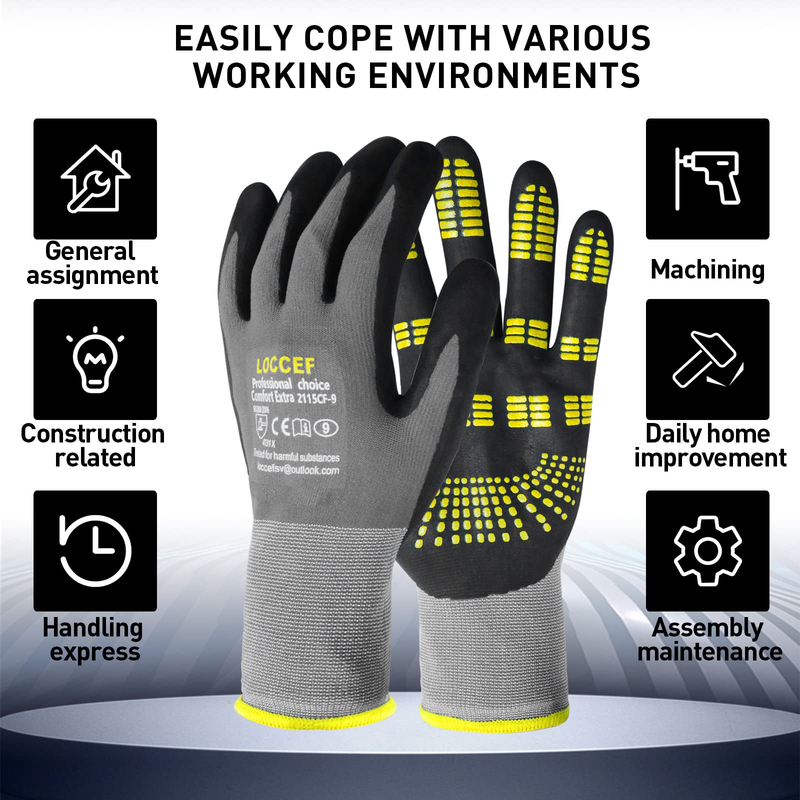 LOCCEF Endurance Glove raised microdots enhance durability during tasks.