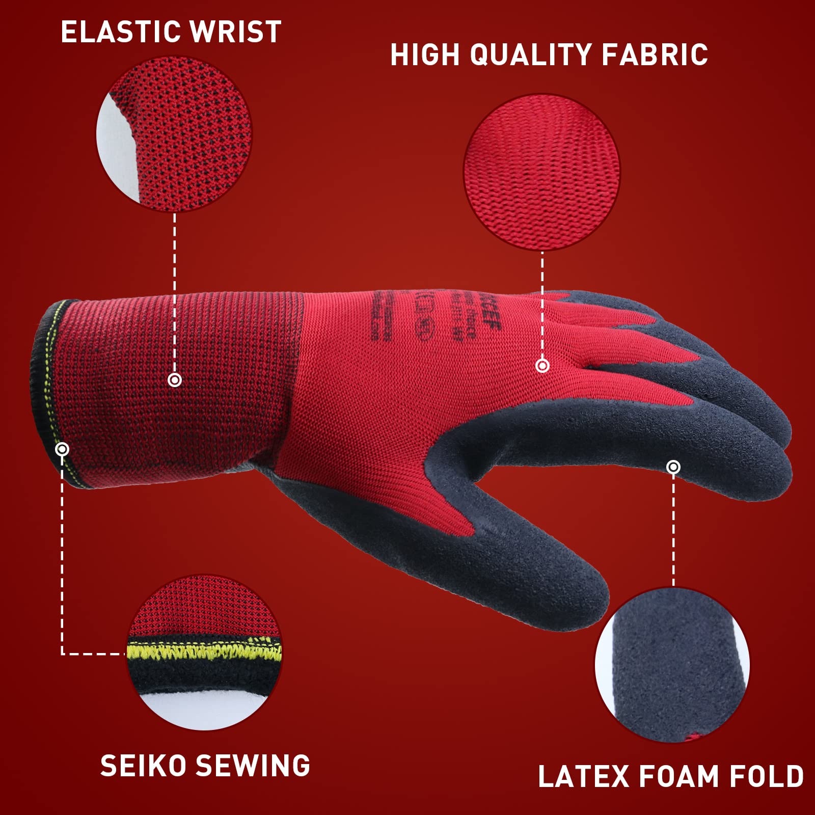 LOCCEF glove palm grip provides secure non-slip control in wet or dry conditions.