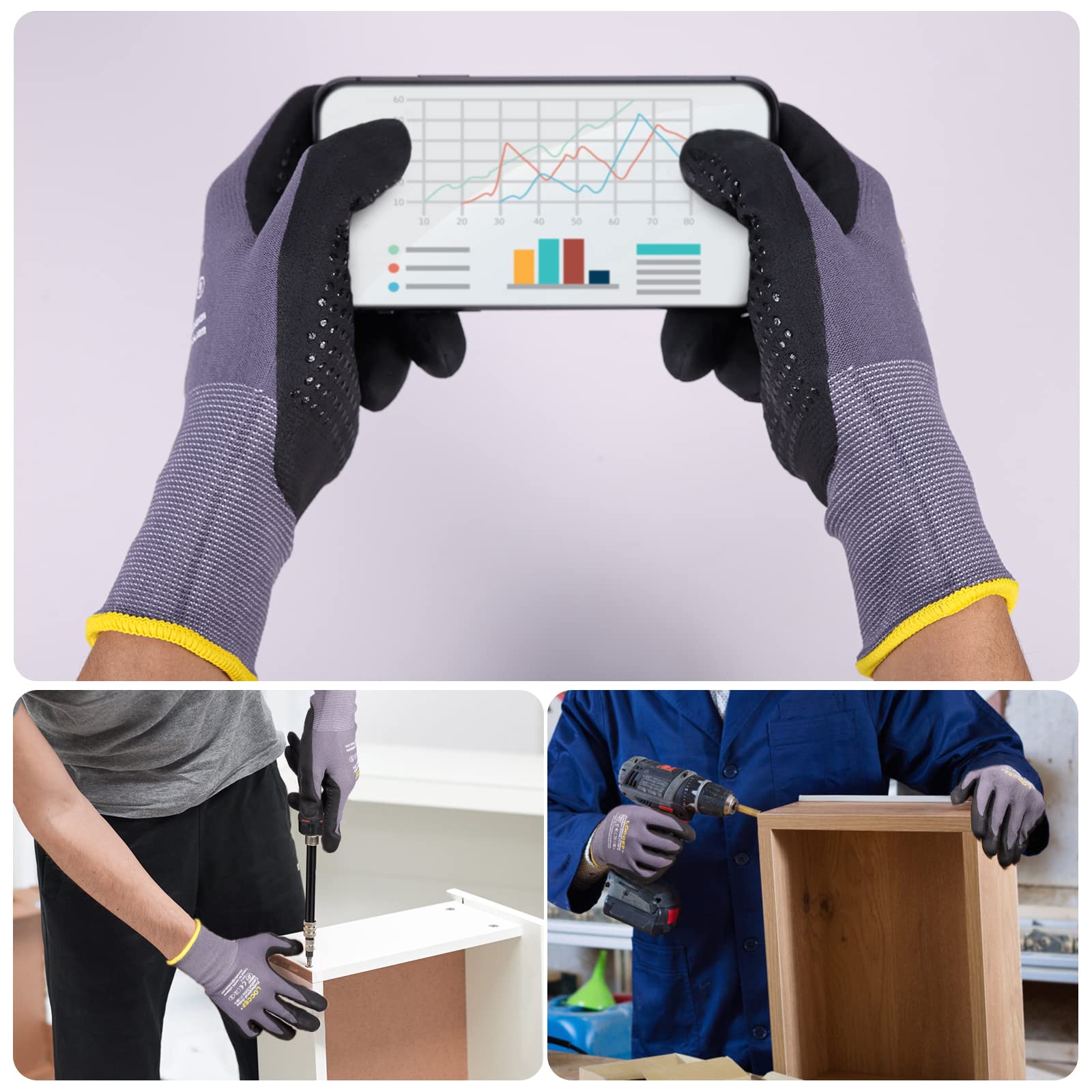 LOCCEF breathable nylon liner and seamless knit reduce hand fatigue