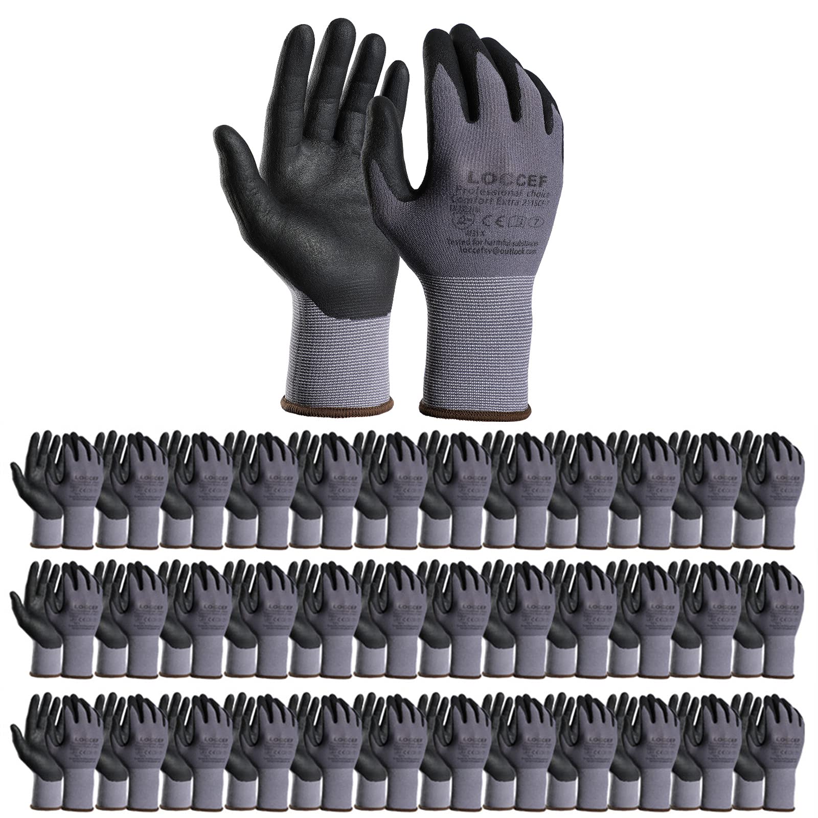 LOCCEF safety gloves with micro-foam nitrile coating for a strong grip and oil resistance