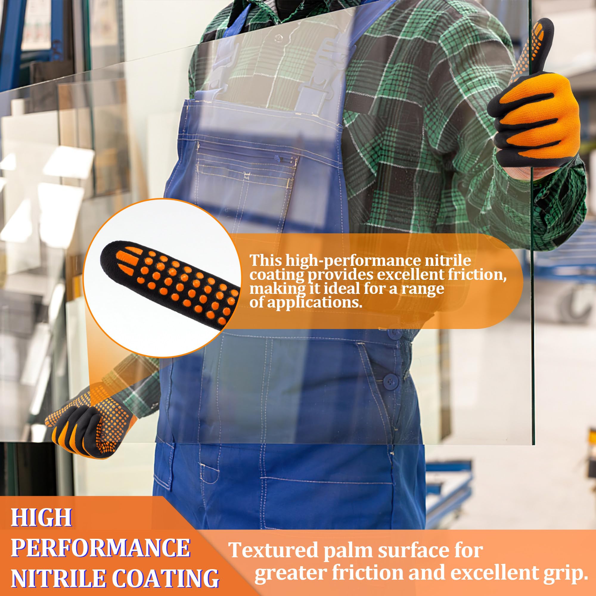 Loccef seamless knit nylon orange gloves for comfort during long tasks.