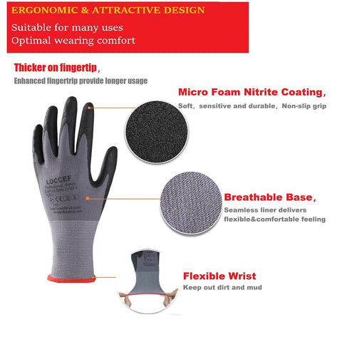 LOCCEF seamless knit nylon gloves offering all-day comfort and reduced fatigue