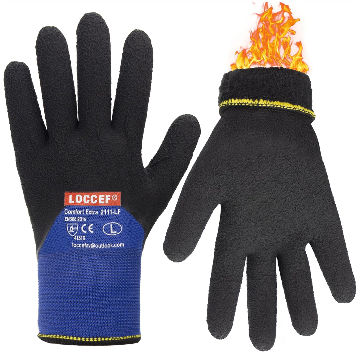 LOCCEF winter work gloves with double-layer latex coating for dry warmth.