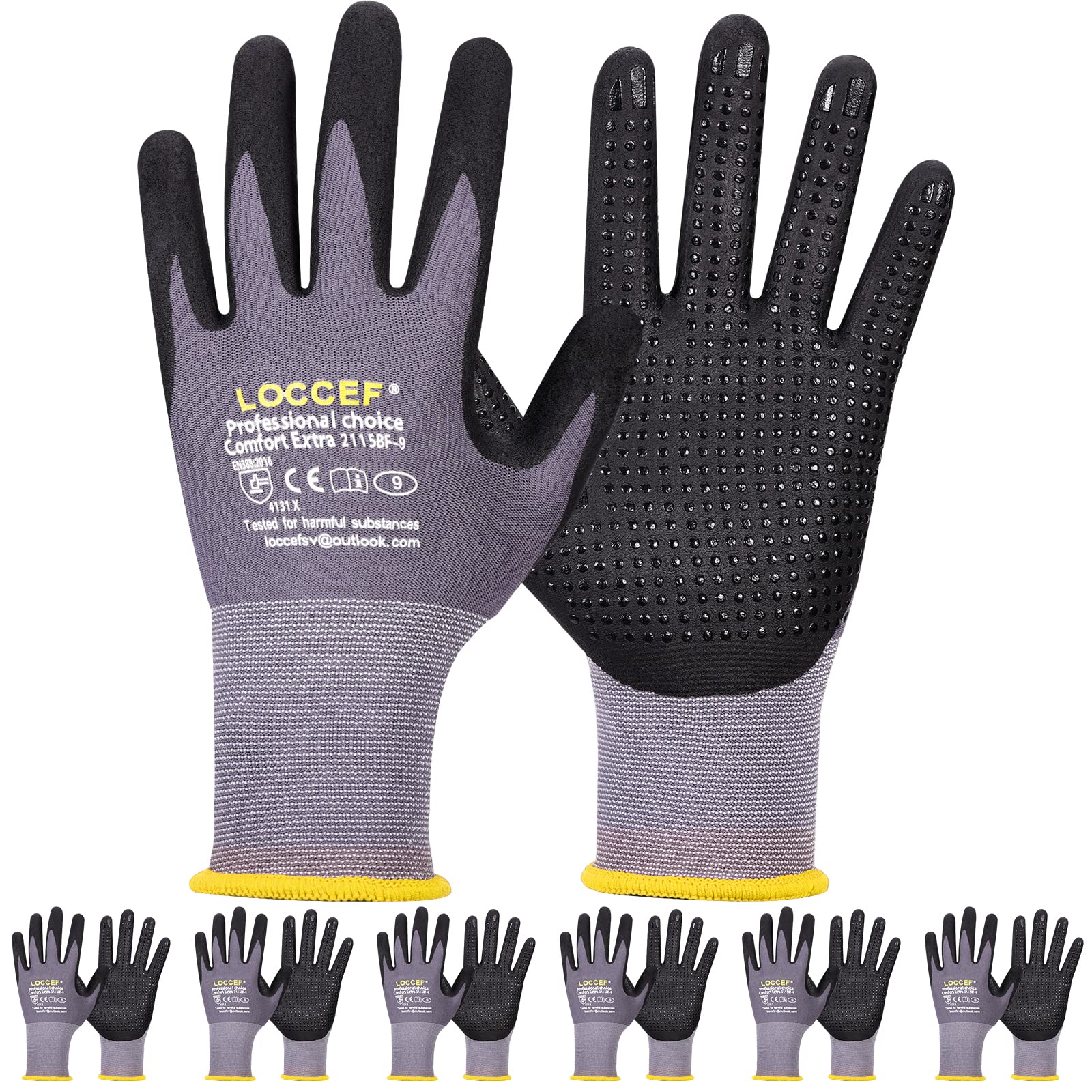 LOCCEF work gloves with microfoam nitrile coating for a secure grip on oily surfaces