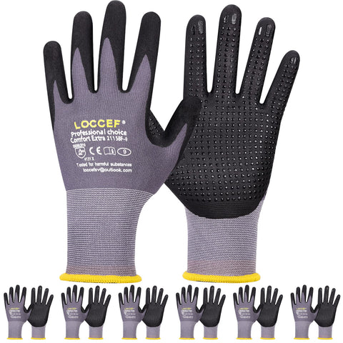LOCCEF work gloves with microfoam nitrile coating for a secure grip on oily surfaces