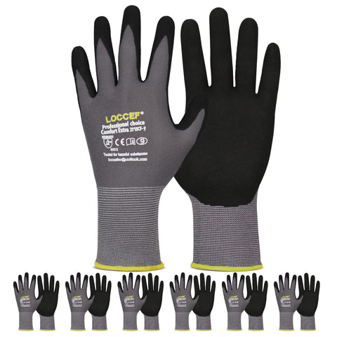 LOCCEF work gloves with microfoam nitrile coating provide grip during light oil tasks.