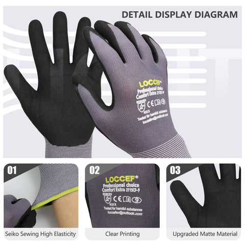 LOCCEF seamless knit nylon glove for comfort and reduced hand fatigue