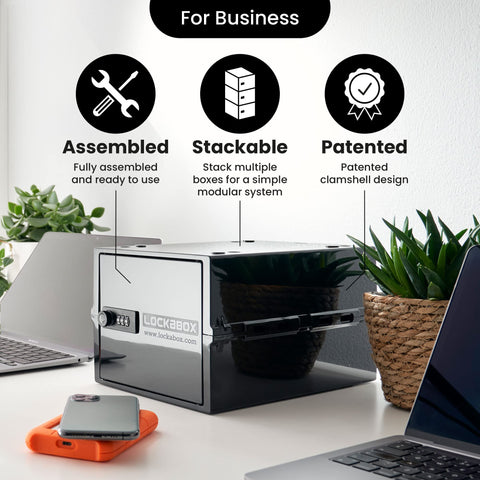 Lockabox One stacking sockets enable modular, space-efficient storage.