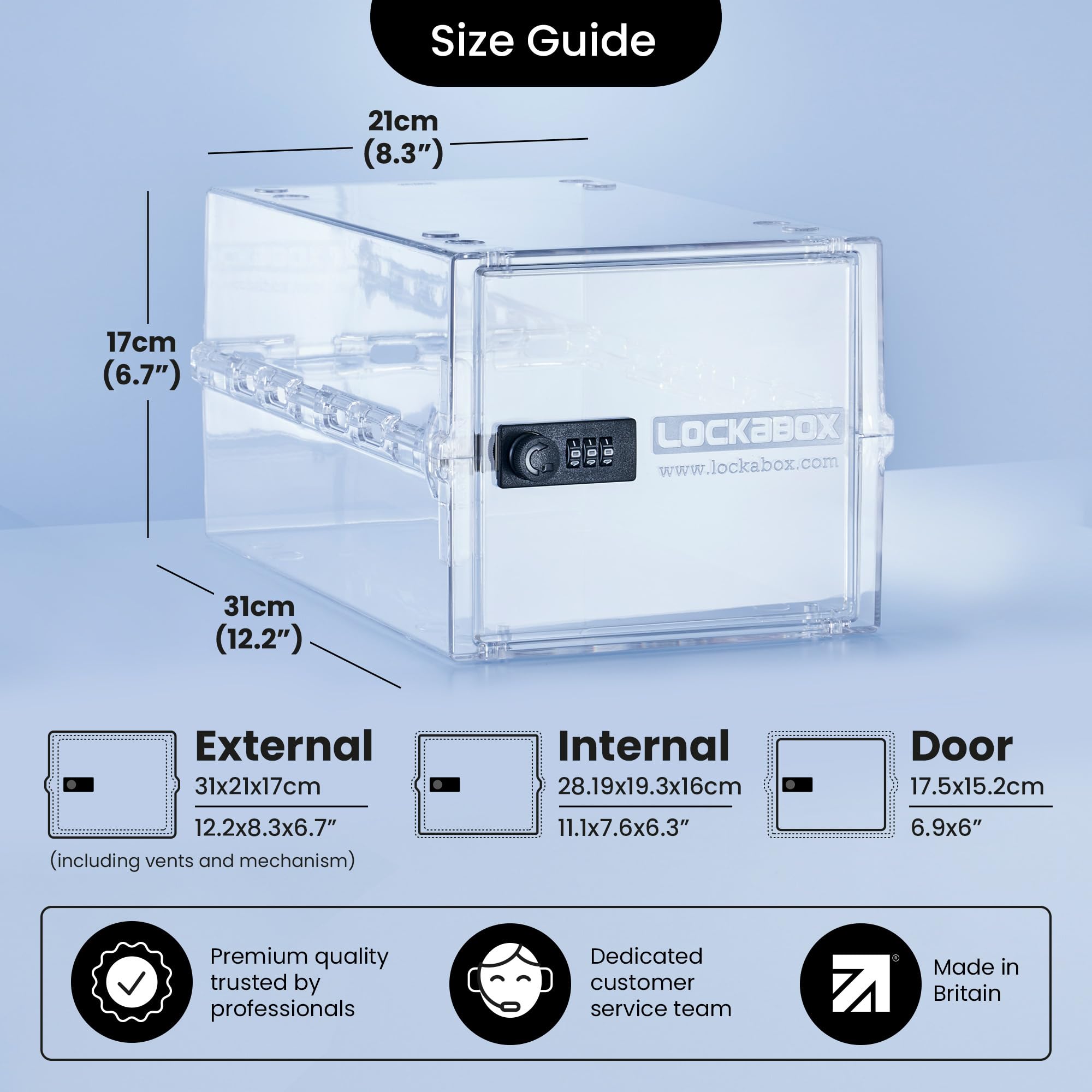 Lockabox One Crystal dimensions guide for planning kitchen or office space