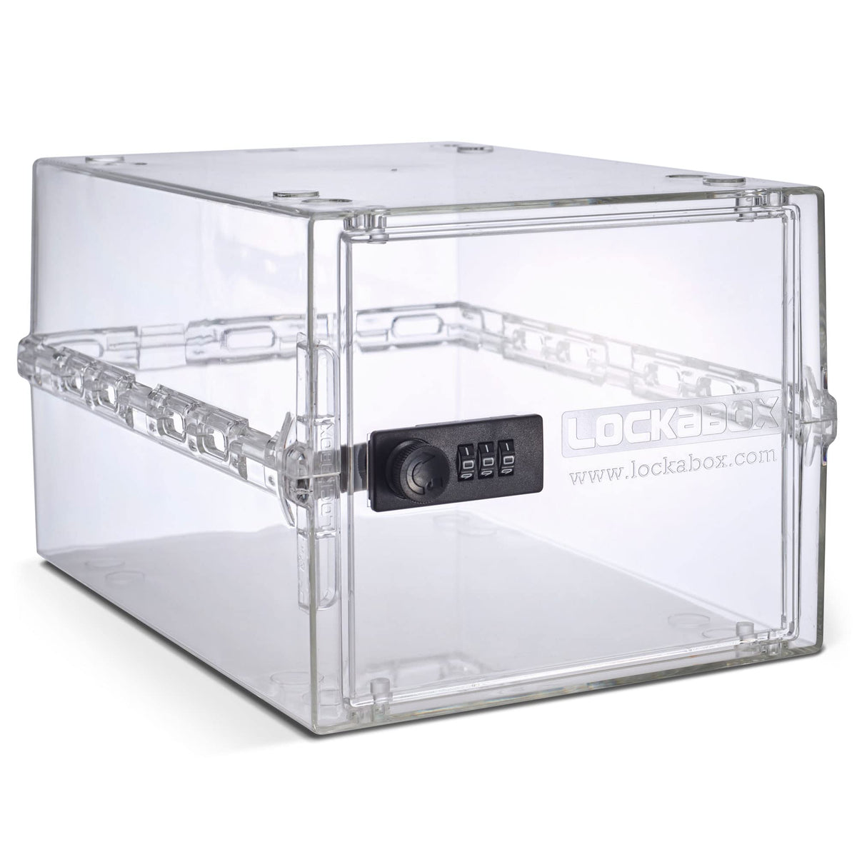 Lockabox One Crystal front view highlights durable polycarbonate for secure home storage