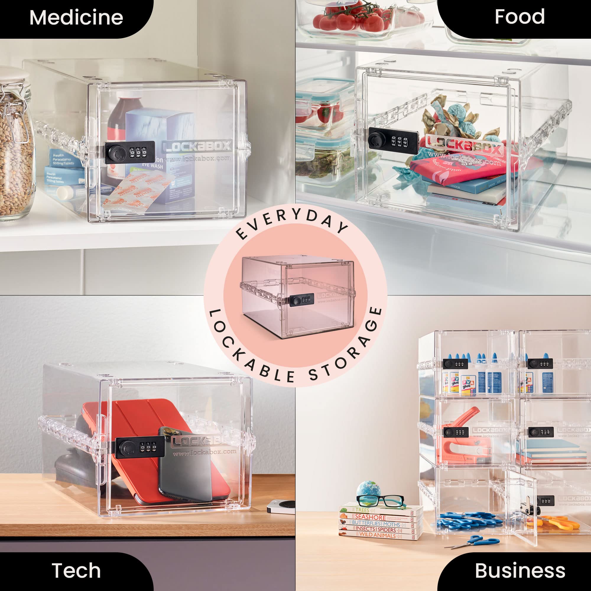 Lockabox One Crystal open lid shows accessible storage in compact frame