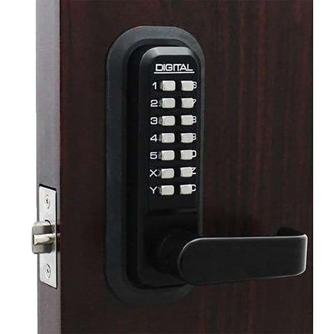 Lockey USA 2835JB keyless lever lock close-up of push-button code entry in jet black