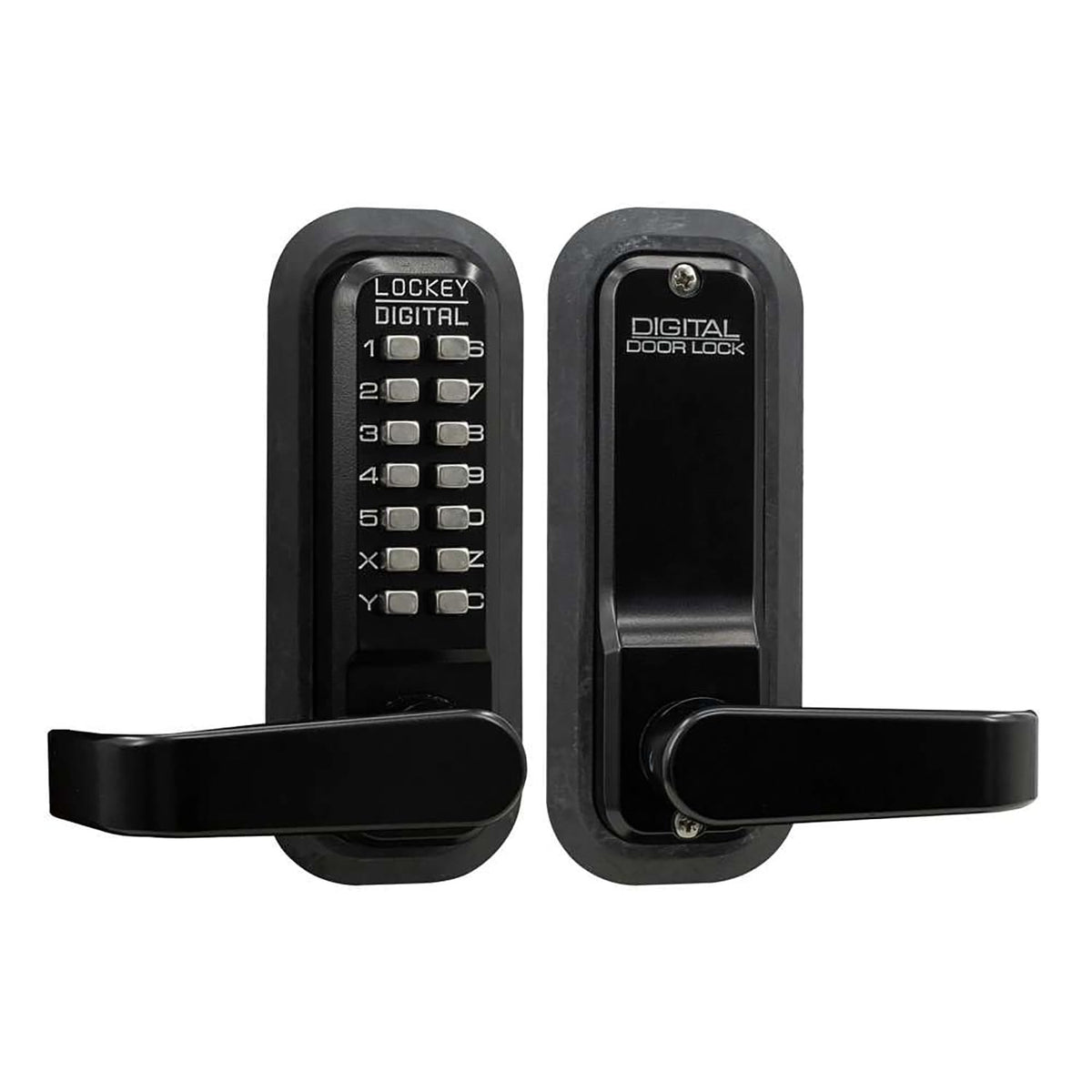 Lockey USA 2835JB keyless lever lock front view shows jet black finish for secure entry
