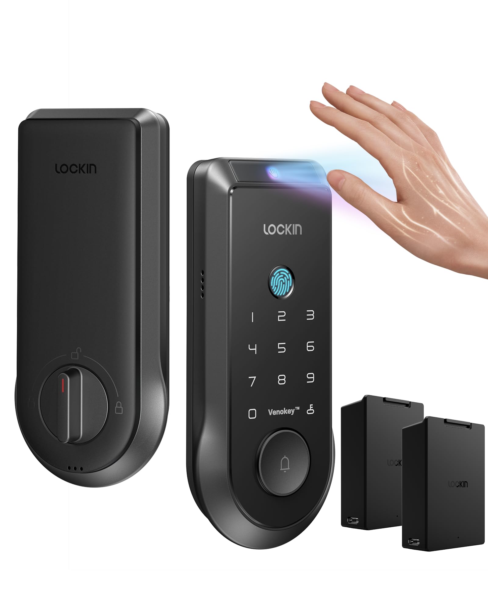 Lockin Veno Smart Deadbolt front view shows sleek design and secure entry.