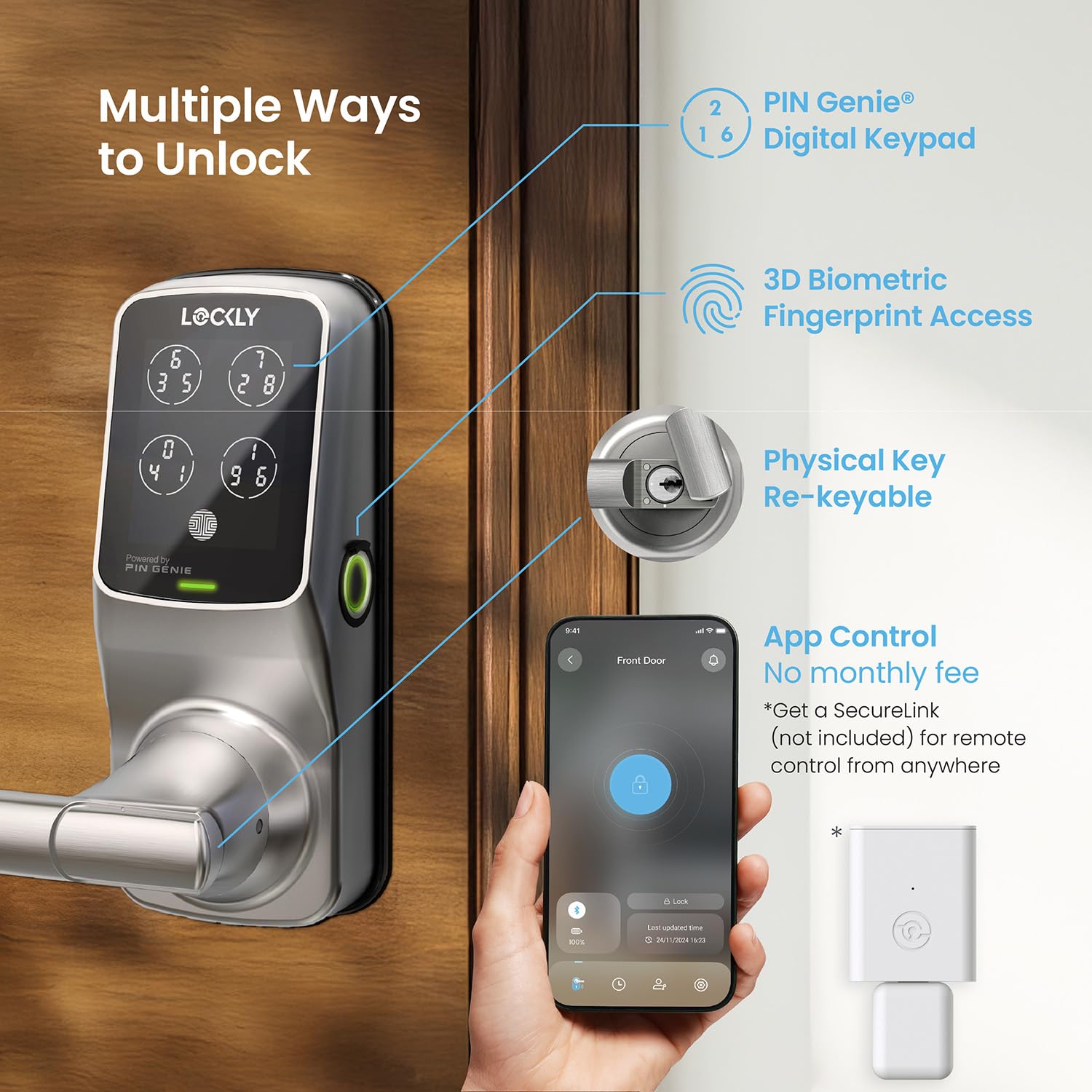 Lockly Secure Plus mobile app control screen for remote door access
