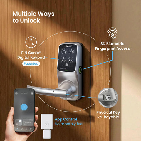 Close-up of the 3D biometric fingerprint sensor on Lockly Secure Pro for quick recognition.