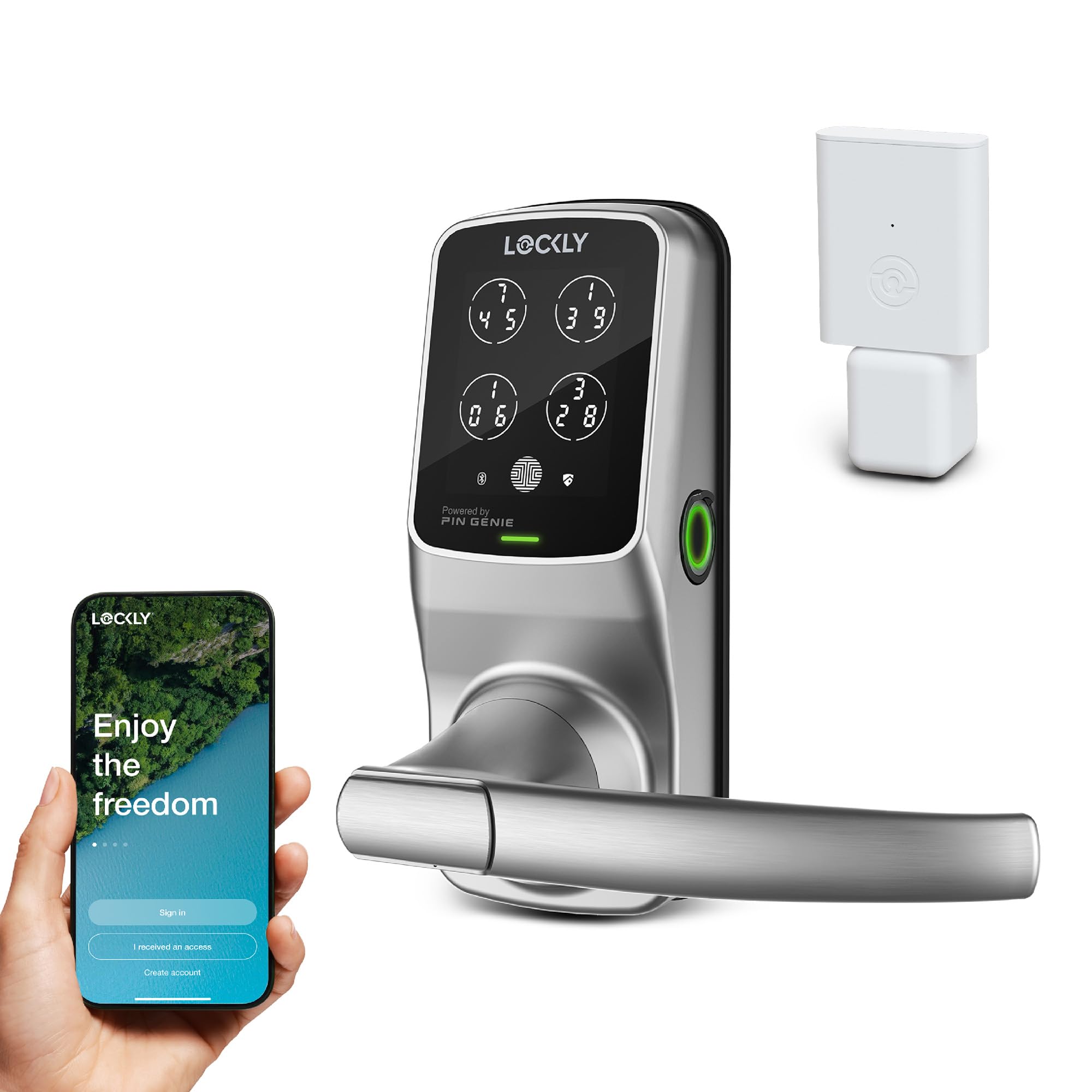 Lockly Secure Pro Smart Lock with wifi keypad on front door for secure entry.