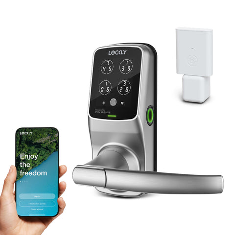 Lockly Secure Pro Smart Lock with wifi keypad on front door for secure entry.