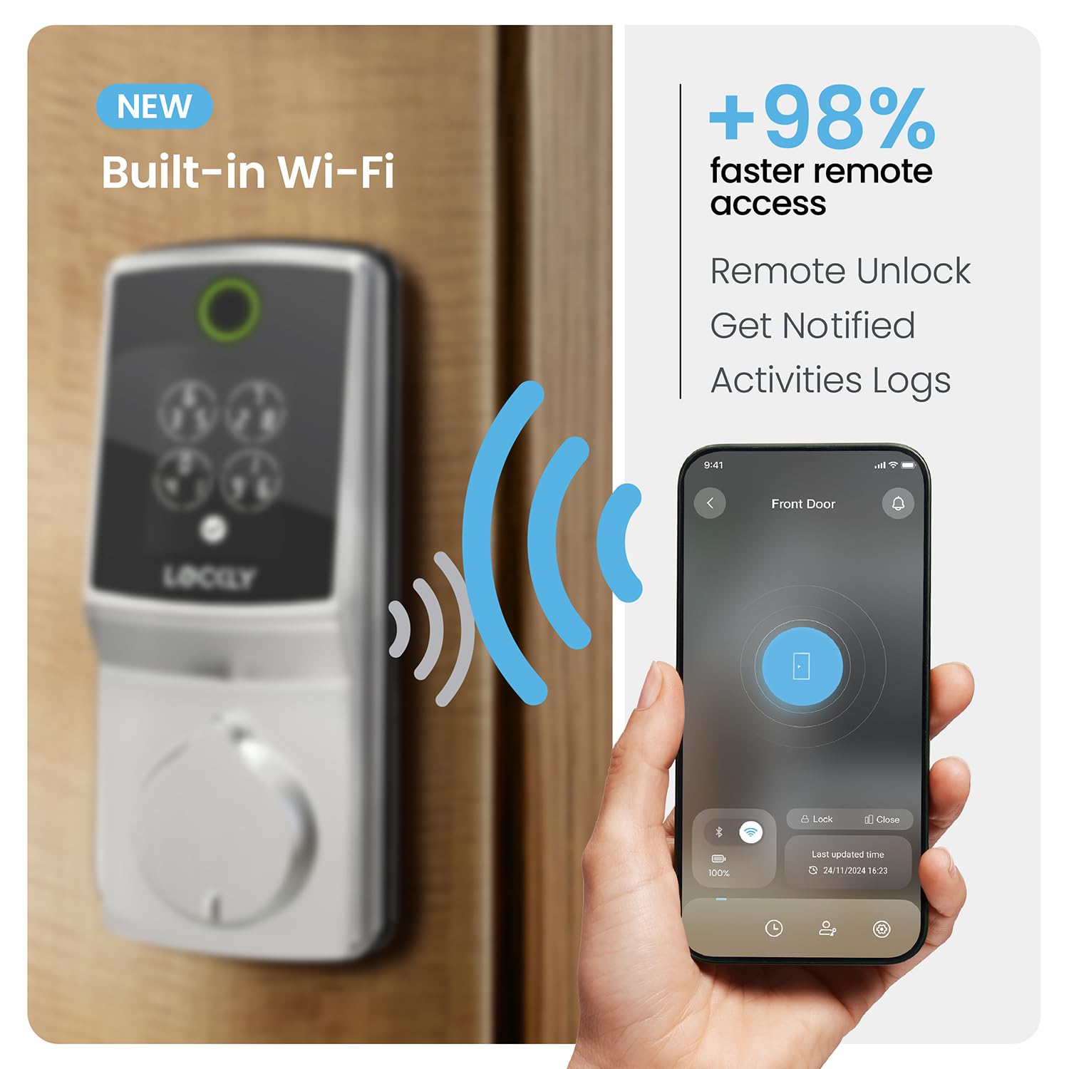 Lockly Secure Pro built-in Wi Fi module enables remote control from anywhere