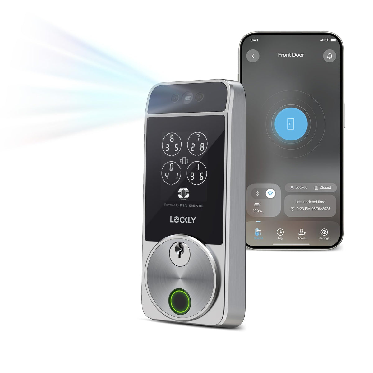 Lockly Visage Zeno front door with face scan for hands-free entry.