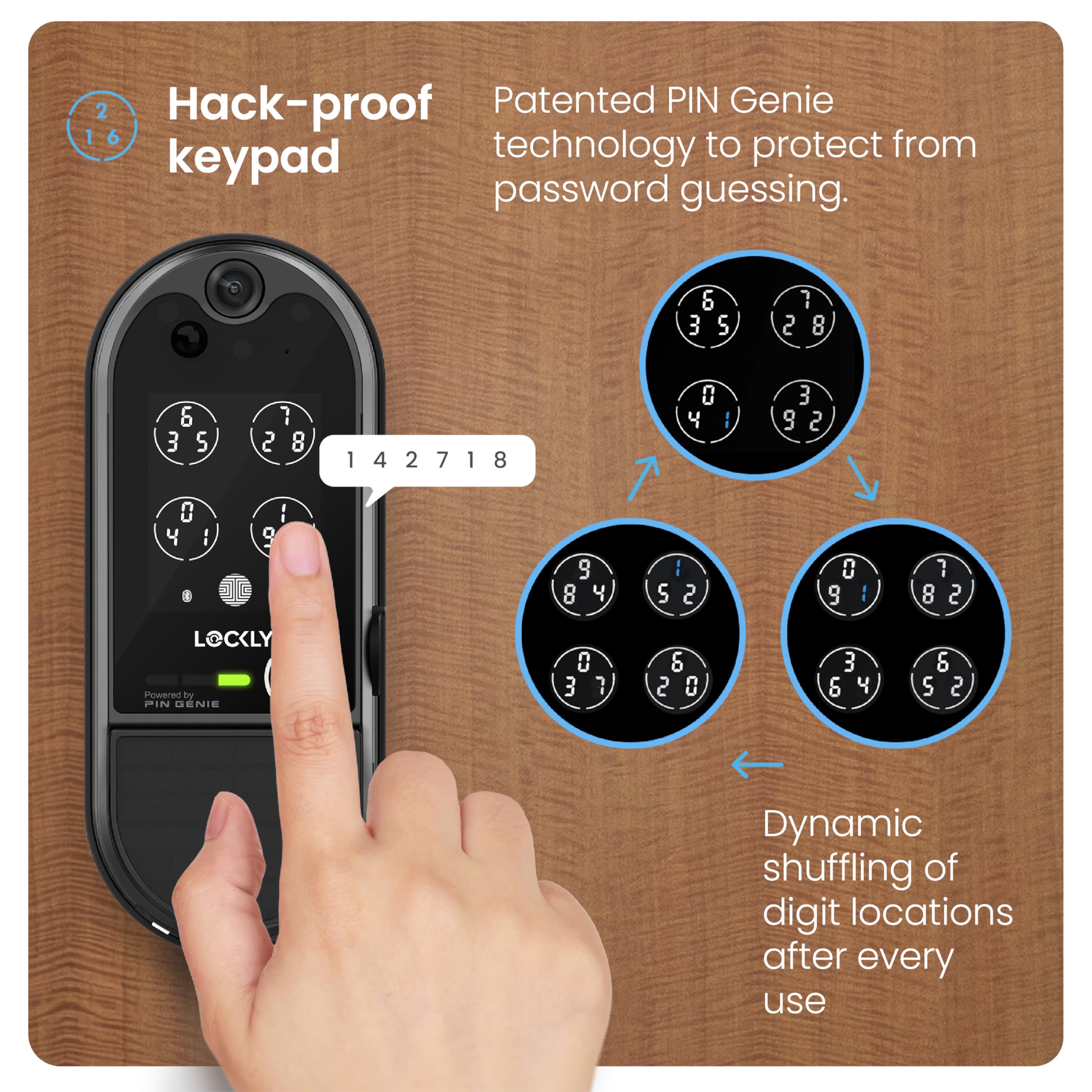 Lockly Vision Elite PIN Genie keypad stores up to 49 access codes