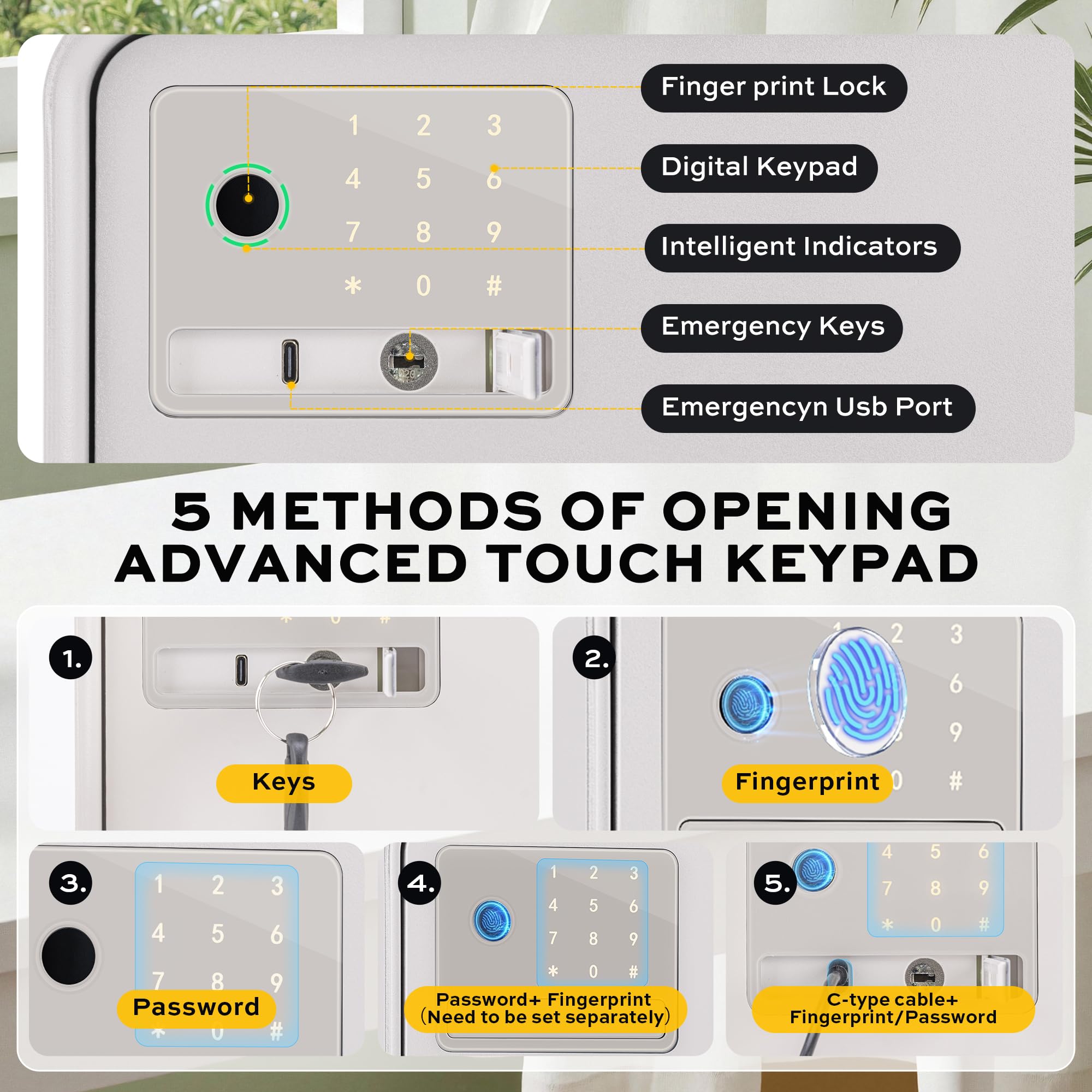 Locksworth Biometric Safe digital keypad entry provides backup access option