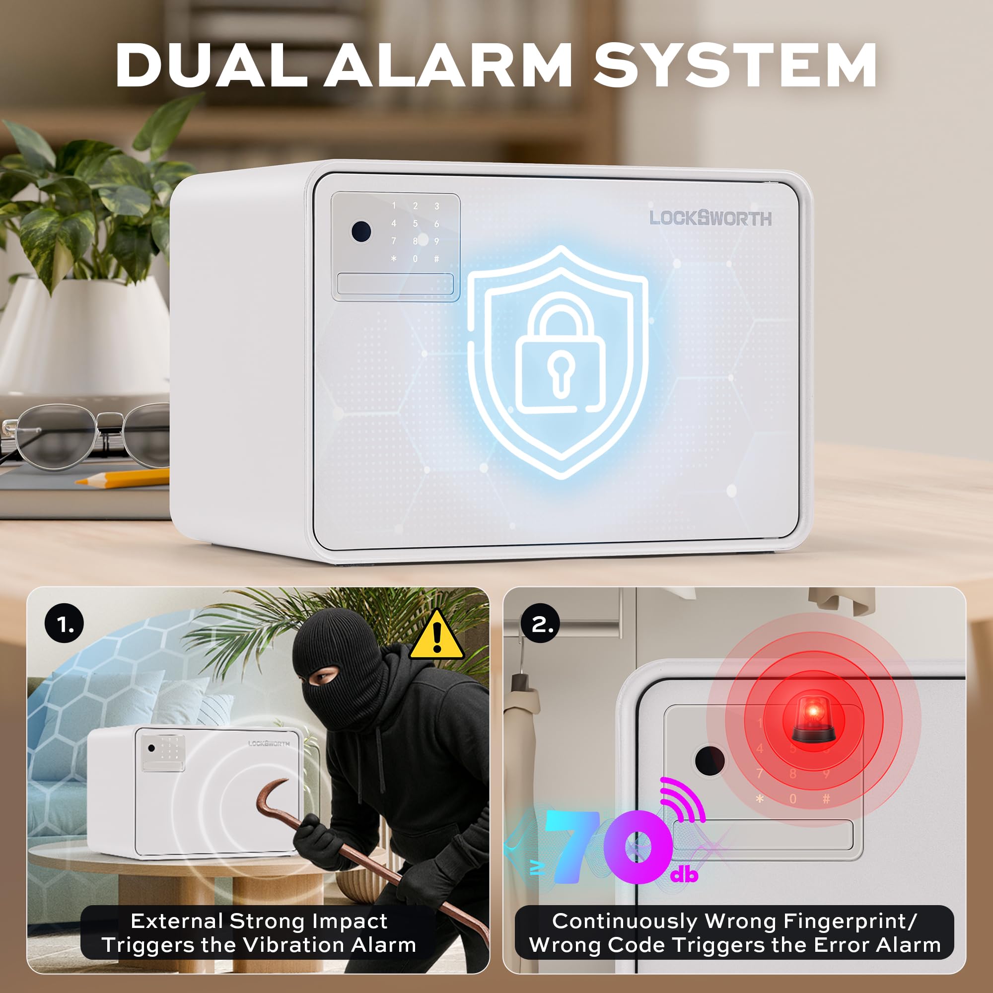 Locksworth Biometric Safe touch screen panel allows quick access in dim light